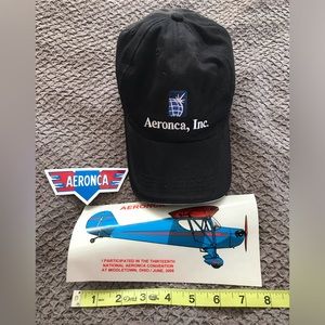 Aeronca baseball cap and two stickers. NWOT